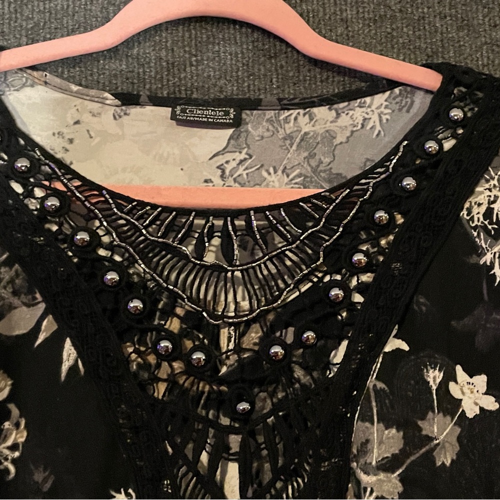 Black Embellished 3/4 Sleeve Tunic